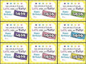 Laffy Taffy Candy Birthday Gift Tag- Hope your day is filled with Laffs, smiles,