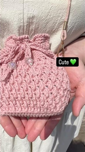 Crochet a textured drawstring bag using yarn from Seria's Repi yarn collection!