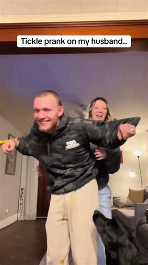 Prank involving using a broom to tickle someone.#funny#usa#joyful#interesting#couple#tiktok#usa