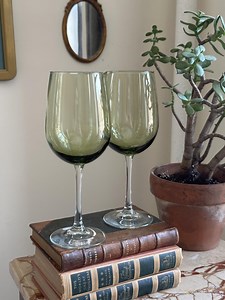 Vintage Olive Green Libbey Wine Glasses Pair - Etsy