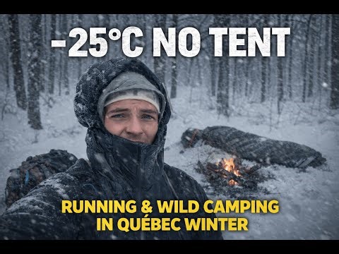 running & wild camping in Quebec winter