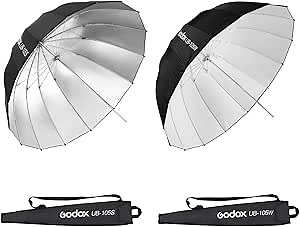 Godox 2Pack 41.3" 105cm Deep Parabolic Reflective Umbrella with UB-105S Inner Silver & UB-105W Inner White Photography Umbrella for Video Studio Shooting