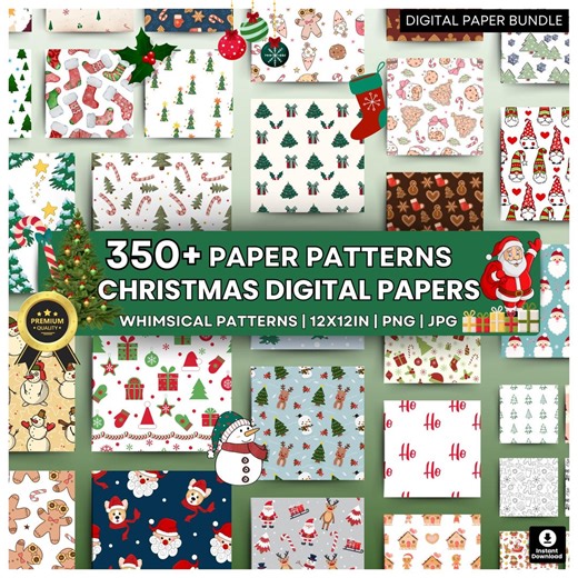 Christmas Digital Papers - Xmas Seamless Patterns - Whimsical Christmas Patterns - Christmas Trees Seamless Patterns - Christmas Gift Papers - Etsy