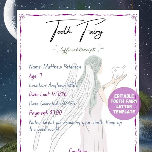 Tooth Fairy Letter, Certificate, Printable Receipt, Editable Canva Template, 3.5" X 6.5", PDF - Etsy