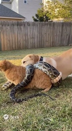 Courageous Lab! Dog Fights Giant Snake to Rescue Cat Trapped in Deadly Coils! 🐕‍🦺
