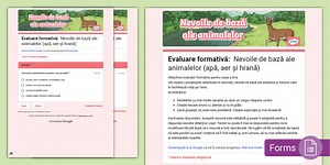 Clasa a III-a: Nevoile de bază ale animalelor (apă, aer și hrană) – Evaluare formativă/ Temă pentru acasă