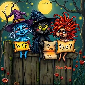 4.2K views · 210 reactions | Three distressed witches sitting on a wooden fence. | Pam's Gifs and Videos | Facebook