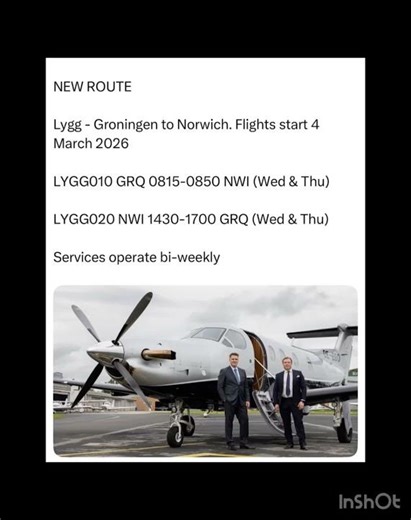 NEW ROUTE Lygg - Groningen to Norwich. Flights start 4 March 2026