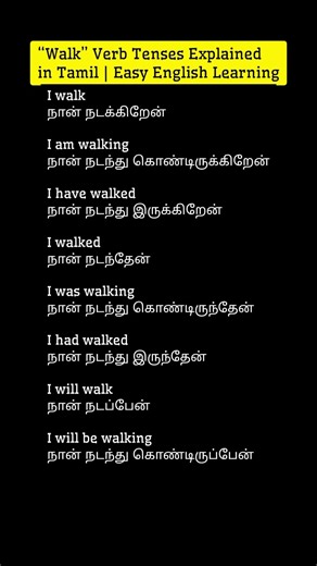Learn “Walk” Verb Tenses in English through Tamil | Easy Spoken English#shortvideo