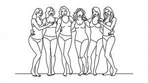 Confident women of different ages embracing their bodies Continuous line draw Full length single line animation