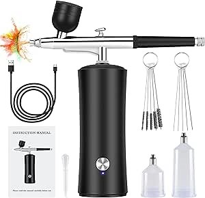 Airbrush Kit with Compressor, Auto Handheld Airbrush Gun with 0.3mm Tip, Rechargeable, Portable Air Brushes for Nail Art, Tattoo, Painting, Makeup, Cake, Model Painting