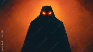 Dark vampire with a shadowy cloak and glowing eyes. Halloween theme with dark lighting. Stock Video
