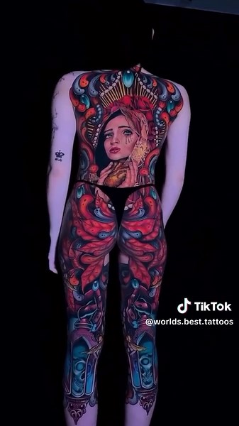 Color Realistic Portrait Full Back Tattoo by Tram Dinh