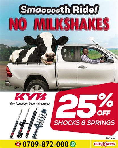 Drive smoother with KYB Shocks. Get 25% OFF KYB shocks and springs at AutoXpress. Safety and comfort engineered for your journey. https://eu1.hubs.ly/H0n02WP0 #KYBshocks #SuspensionCare #AutoXpressKenya | AutoXpress Kenya