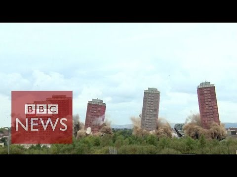 Glasgow tower blocks tumble in controlled explosion - BBC News