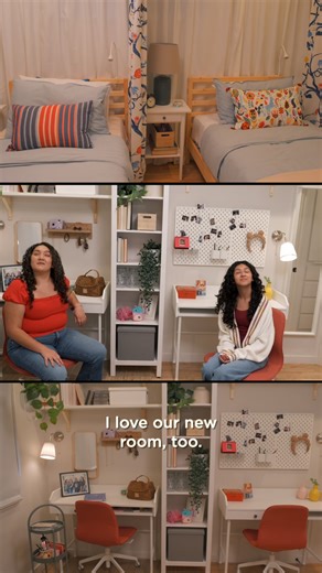 1.4K reactions · 8 comments | Same room, new vibe ✨晴 Sharing a room with your little sister while starting college? Challenge accepted. From late-night study sessions to daytime glam, this setup hits both vibes thanks to IKEA. Cute chairs + wall inspo = main character energy, no dorm required. #mitupartnership | We are mitú | Facebook