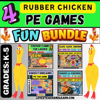 4 Game RUBBER CHICKEN PE Gym Games FUN BUNDLE K-5 Team Tag Activities, Stations