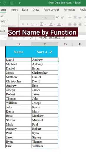 Excel Trick : Stop Sorting Manually! Use SORT Function 👍 #excel #exceltips #exceltutorial