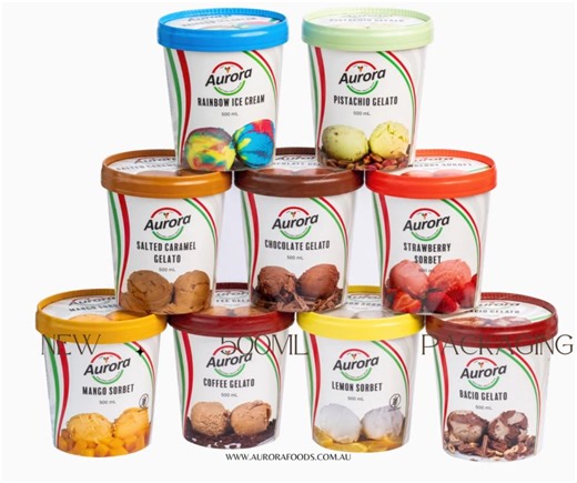 Our new 500ML tubs are now available and better looking than ever before. Choose between 9 delicious flavours: Chocolate, Bacio, Salted caramel, Pistachio, Coffee, Mango, Lemon, Strawberry & Rainbow. you can purchase them directly through us at 96 Bakers rd, Coburg North 3058. Come in and see us to take advantage of our 20% off cash sale, which brings the price down to only $6.80!! Such a great deal for 500ml of your favourite Gelato! | Aurora Foods