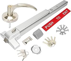 Commercial Door Push Bar Panic Exit Device with Exterior Lever with Alarm, 27.5” Stainless Steel Panic Bars for Exit Doors, Panic Bar Emergency Door Hardware for Wood Metal Doors