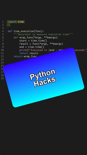 VornixLabs on Instagram: "Stop struggling with Python productivity 🛑 Here is the cleaner way to handle it in Python. 💡 Use decorators to measure and optimize execution time effectively. #pythondeveloper #codingtips #pythonprogramming #softwareengineering #productivity --- Get the Python for AI course + 6 projects at the link in bio. 🐍"