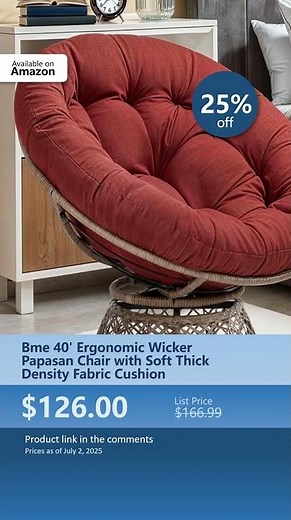 Bme 40' Ergonomic Wicker Papasan Chair with Soft Thick Density Fabric Cushion
