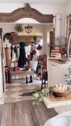 Jules Hodgson cozy decor neutral vintage farmhouse on Instagram: "When asked what vintage brings me joy, I never know how to choose just one thing. It is the books with tired spines, the chandeliers that once lit another life, dripping candelabra, gingerbread fretwork, Victorian boots that feel ready to walk through time. It is trunks and old suitcases, found wood, thrifted frames still holding whispers of their past. For me Vintage joy is never singular, it is a collection of stories, gathered