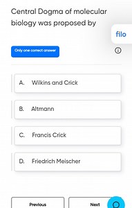 Central Dogma of molecular biology was proposed by:A. Wilkins... | Filo
