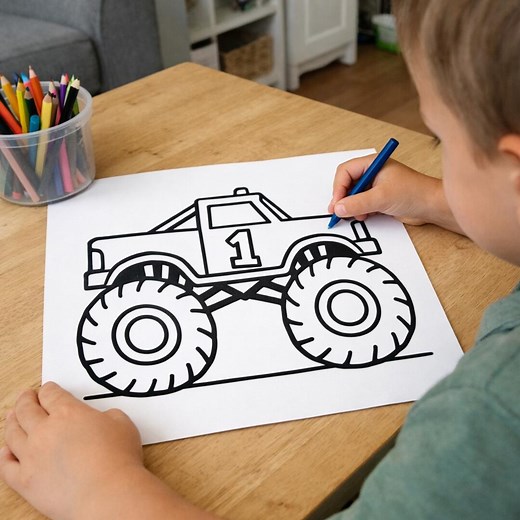 Monster Truck Coloring Pages for Toddlers | Bold & Easy Big Wheels | Simple Preschool Printable PDF - Etsy
