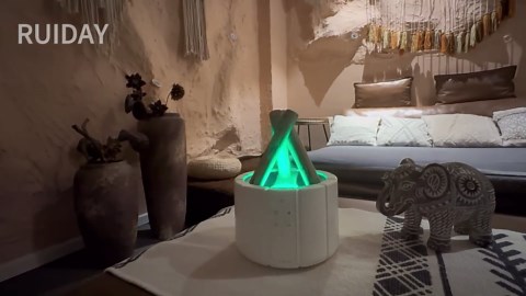 Bonfire Diffuser Flame Fireplace Diffuser with 7 Colors Light and Remote 250ml Fireplace Humidifier Fire Place Flame Aroma Diffuser with Timer and Auto Off (White+Essential Oil+7 Colors)