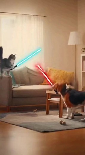 Cat and dog are fighting inside the house by Star War Lightsaber #Cat #Dog #StarWar #Lightsaber #Fighting | Cao Mai Thanh Tam