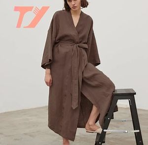 [Hot Item] Women's Elegant Night Dress Women's Dressing Gown Brown Cotton Robe Des Robes Pour Femmes
