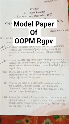 Model paper of OOPM #enginnering #rgpv #computerscience #oop #oopm