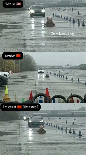 AEB Test on Wet Road ⚠️ Tesla vs Avatr vs Luxeed – Who Stops First?