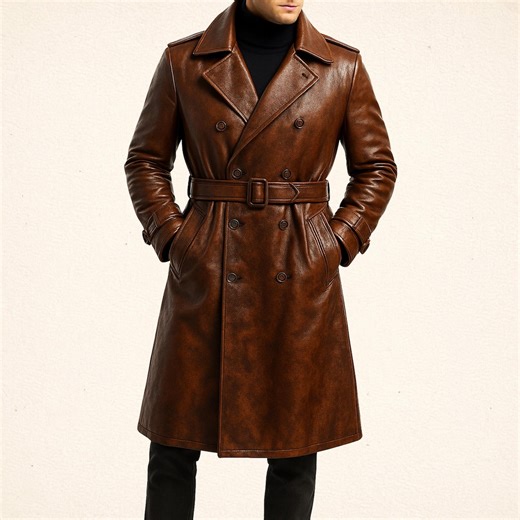 Men's Brown Leather Belted Trench Coat | Handmade Brown Leather Trench Coat | Vintage Inspired Belted Leather Trench Coat | Gift for Him | - Etsy Canada