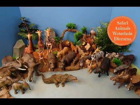 Safari Animals Waterhole Wildlife Diorama - Learn Animal Names