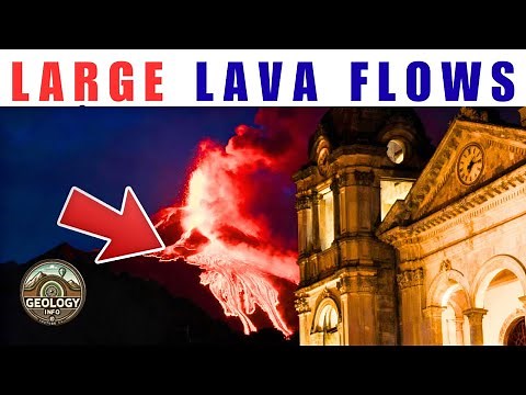 Large lava flows descend Mount Etna in Italy.