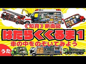 はたらくくるま１(車の中をのぞいてみよう👀🚗/歌詞付き)【うたキッズパーク】ひらけポンキッキーズ/おかあさんといっしょ/いっしょにうたおう🎵