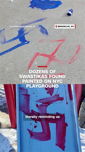57 swastikas were painted on a children's playground in a predominantly Jewish neighborhood in Brooklyn, New York, the second of two incidents that the NYPD's hate crimes task force were investigating. Two 15-year olds were arrested in connection with the incidents. Read more: https://cnn.it/3YUr87E | CNN