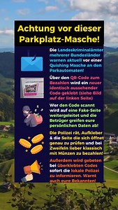 Warnt bitte auch eure Bekannten! Quishing, also das Phishing mit QR Codes wird in immer mehr Städten an Parkautomaten oder bei Tankstellen eingesetzt. Prüft vorher ob der qr Code überklebt wurde. Schaut bei der geöffneten Website auf die URL oder bezahlt mit Münzgeld. Quelle: Verbraucherzentrale #autofahren #betrugsmasche #betrug #achtung #verbraucherschutz | Finanzdenker