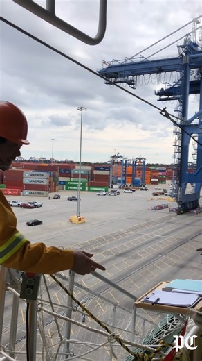 The OOCL Iris took the title as biggest vessel to ever visit the Port of Charleston when it pulled into Berth 3 at Wando Welch Terminal in Mount Pleasant on Tuesday morning. The Hong-Kong based Iris is the largest container ship by TEU volume to visit the Eastern Seaboard and the Port of Charleston. Read more about the ship here: https://trib.al/dz7VLsc (🎥 by Henry Taylor / The Post and Courier) | The Post and Courier
