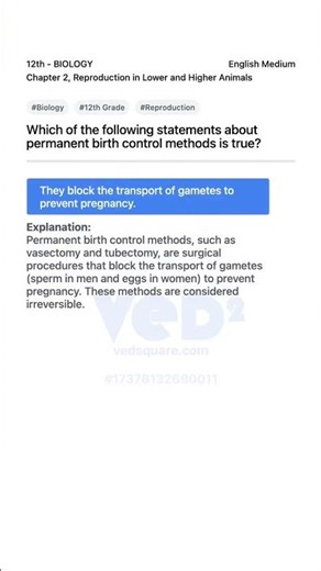 Permanent Birth Control Methods Explained 12th Biology Reproduction