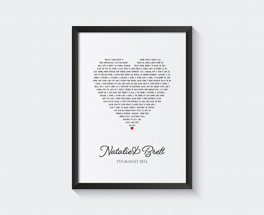 Song Lyrics Heart Print, Favourite Song Lyric Music Wall Art, Custom Wedding Personalised Anniversary Gift, Postcard 6x4 7x5 10x8 A5 A4 A3 - Etsy UK