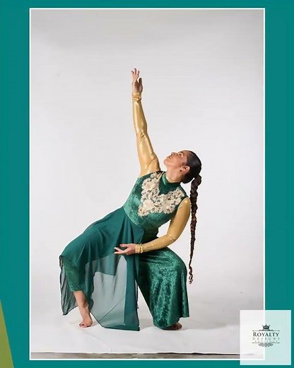 Modern Green Velvet Dance Unitard with chiffon over skirt attached