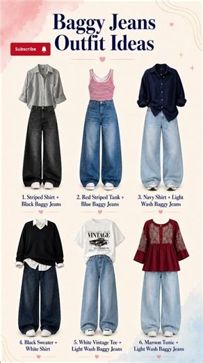 Baggy Jeans Outfit Ideas | 6 Stylish Ways to Wear Baggy Jeans 👖✨#shorts #ytshorts