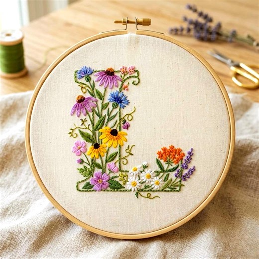 Floral Alphabet Embroidery Pattern: Spring Letter Monogram L, (PDF Download) - Etsy