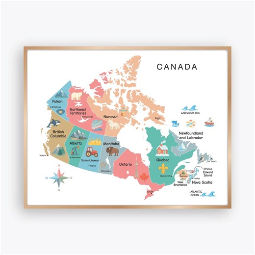 Canada Illustrated Map Poster With Provinces and Capitals, Colorful Canada Map for Kids Classroom Decor, Printable Wall Art Download - Etsy