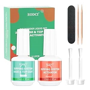 EODCI 2 in 1 Dip Powder Nail Kit - 15ml/0.5oz Bottle Dipping Powder System with Base & Top Coat, Activator, No Lamp Cured, Fast Dry, Good for Salons & Beginners