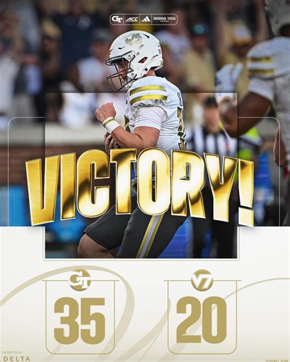 🐝 Victory on The Flats! 🐝 The Georgia Tech Yellow Jackets handled business in Atlanta with a big 35–20 win over Virginia Tech! From start to finish, the Jackets played with grit, energy, and precision — showing toughness, discipline, and commitment all across the board. 💯 QB Haynes King led the charge, the defense brought the sting, and Bobby Dodd Stadium was rocking as Tech continues to make noise in the ACC! #GoJackets #GeorgiaTechFootball #CollegeFootball #WreckEm #CollegeGameDay