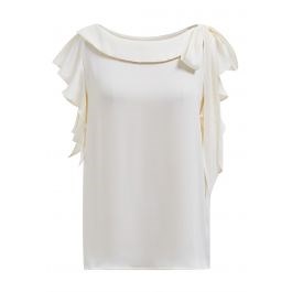 Side Knot Ruffle Sleeveless Satin Top in Cream